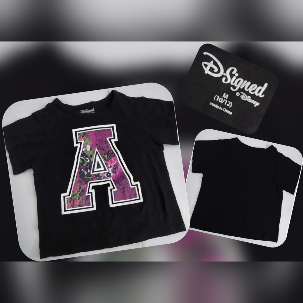 Disney D- Signed Black Tee with Purple Floral A Size Med (10/12)